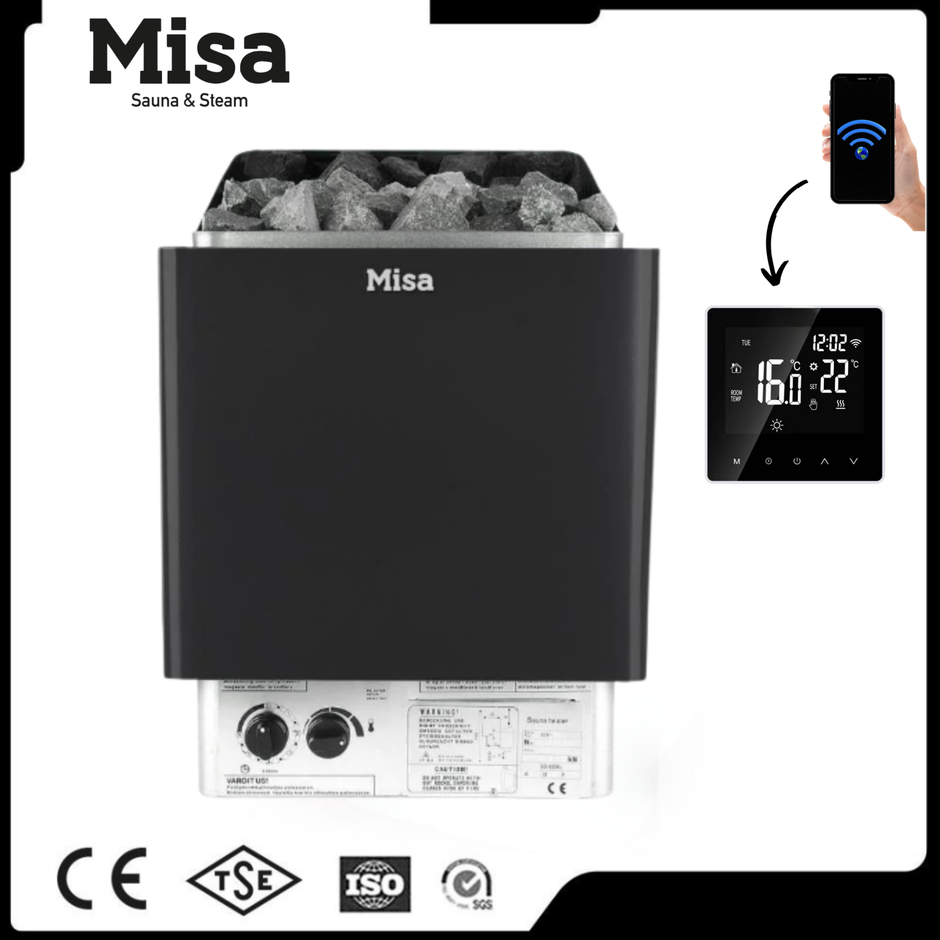 Misa Sauna Sobası  9 kW Dijital Wifi Kontrol Panelli