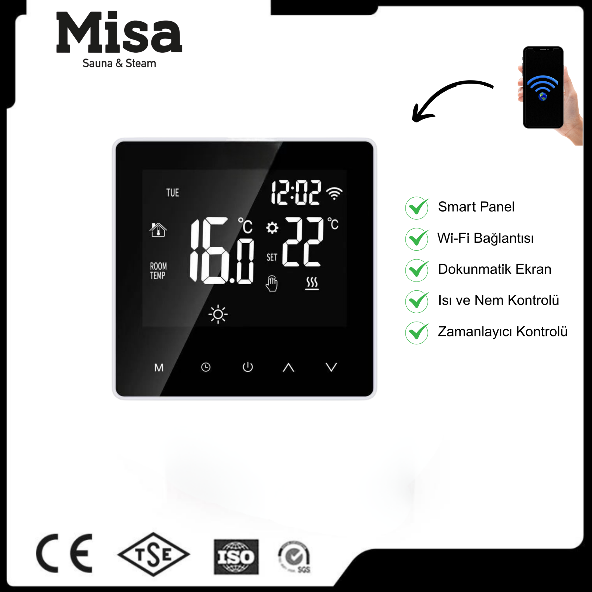 Misa Sauna ve Buhar Odası Wifi Kontrol Paneli