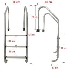 3 Basamaklı Havuz Merdiveni Standart Paslanmaz Çelik 304 Kalite